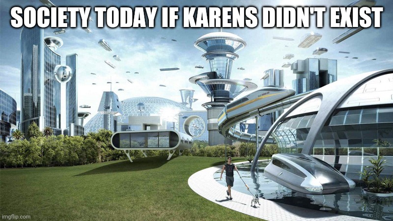Karens be stupid | SOCIETY TODAY IF KARENS DIDN'T EXIST | image tagged in the future world if | made w/ Imgflip meme maker