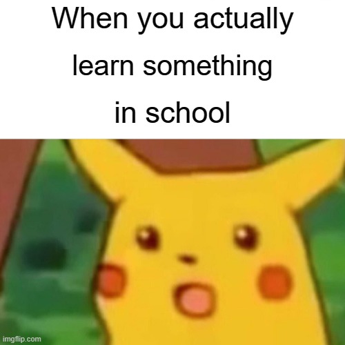 Surprised Pikachu | When you actually; learn something; in school | image tagged in memes,surprised pikachu | made w/ Imgflip meme maker