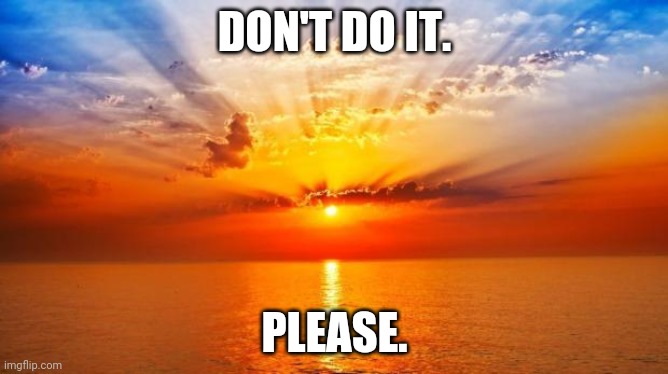 sunrise | DON'T DO IT. PLEASE. | image tagged in sunrise | made w/ Imgflip meme maker