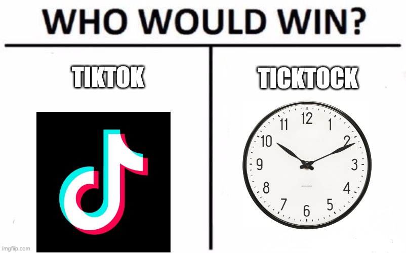 Who Would Win? Meme | TIKTOK; TICKTOCK | image tagged in memes,who would win | made w/ Imgflip meme maker