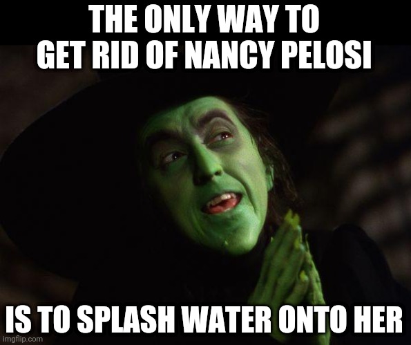 SHE IS THE WICKED WITCH | THE ONLY WAY TO GET RID OF NANCY PELOSI; IS TO SPLASH WATER ONTO HER | image tagged in wicked witch west,nancy pelosi,nancy pelosi is crazy | made w/ Imgflip meme maker