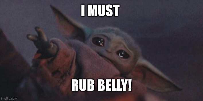 Baby yoda cry | I MUST RUB BELLY! | image tagged in baby yoda cry | made w/ Imgflip meme maker