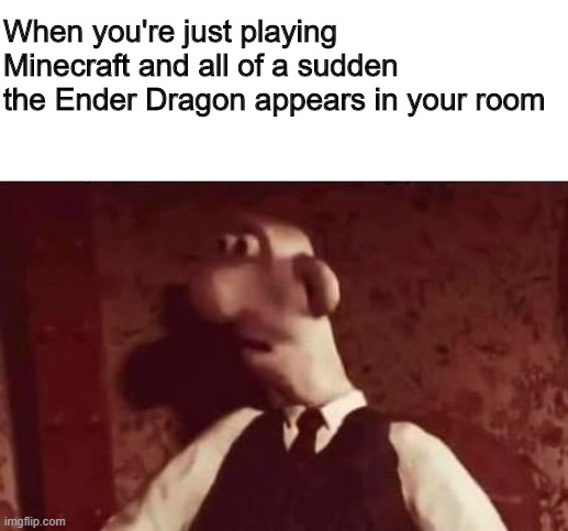 uuuh i don't remember having a nether portal in my room | When you're just playing Minecraft and all of a sudden the Ender Dragon appears in your room | image tagged in unsettled wallace | made w/ Imgflip meme maker