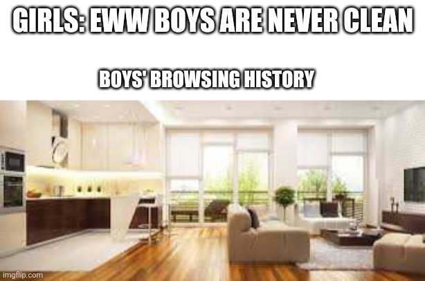 Bruh | GIRLS: EWW BOYS ARE NEVER CLEAN; BOYS' BROWSING HISTORY | image tagged in drake hotline bling | made w/ Imgflip meme maker