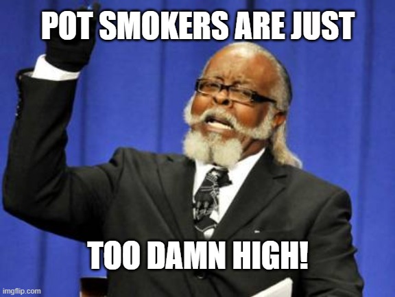 TOO DAMN HIGH! | POT SMOKERS ARE JUST; TOO DAMN HIGH! | image tagged in memes,too damn high,pot,weed,marijuana,blunts | made w/ Imgflip meme maker