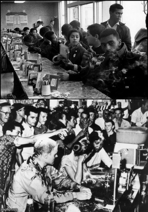 Lunch counter sit-in vs. backlash Blank Meme Template
