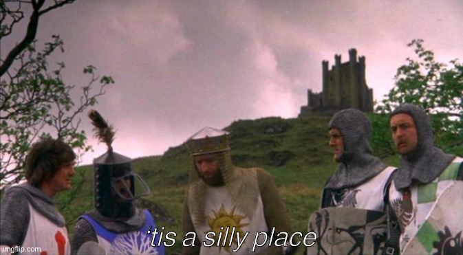 Monty Python ‘tis a silly place with text Blank Meme Template