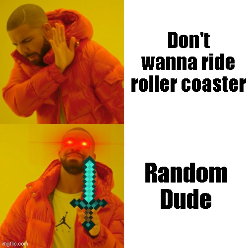 When you don't wanna ride a rollercoaster | Don't wanna ride roller coaster; Random Dude | image tagged in memes,drake hotline bling | made w/ Imgflip meme maker