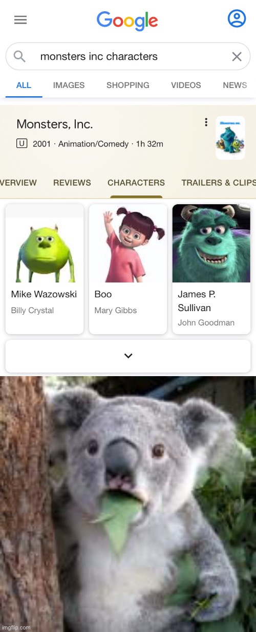They actually did it | image tagged in memes,mike wasowski sully face swap,suprised koala | made w/ Imgflip meme maker
