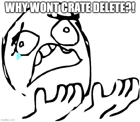 WhyisitBOLD | WHY WONT CRATE DELETE?! | image tagged in whyisitbold | made w/ Imgflip meme maker
