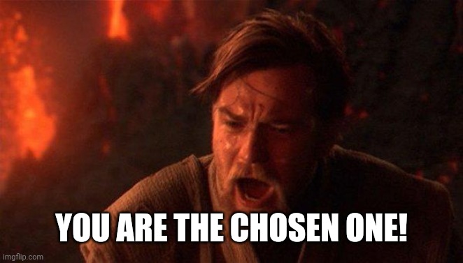 You Were The Chosen One (Star Wars) Meme | YOU ARE THE CHOSEN ONE! | image tagged in memes,you were the chosen one star wars | made w/ Imgflip meme maker