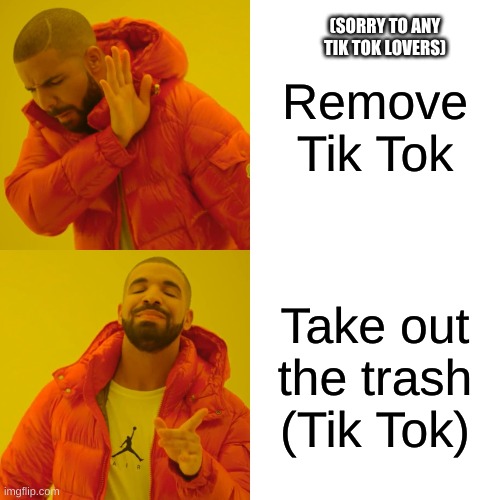 You can see it in two ways | Remove Tik Tok; (SORRY TO ANY TIK TOK LOVERS); Take out the trash (Tik Tok) | image tagged in memes,drake hotline bling,tik tok | made w/ Imgflip meme maker