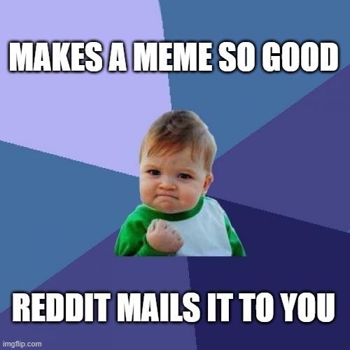 Success Kid | MAKES A MEME SO GOOD; REDDIT MAILS IT TO YOU | image tagged in memes,success kid | made w/ Imgflip meme maker