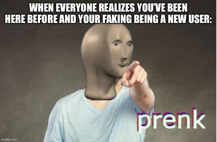 Just hypothetical, I’m a completely knew user | WHEN EVERYONE REALIZES YOU’VE BEEN HERE BEFORE AND YOUR FAKING BEING A NEW USER: | image tagged in prenk | made w/ Imgflip meme maker