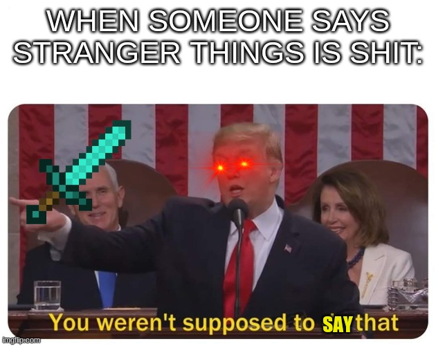 You weren't supposed to do that | WHEN SOMEONE SAYS STRANGER THINGS IS SHIT:; SAY | image tagged in you weren't supposed to do that | made w/ Imgflip meme maker