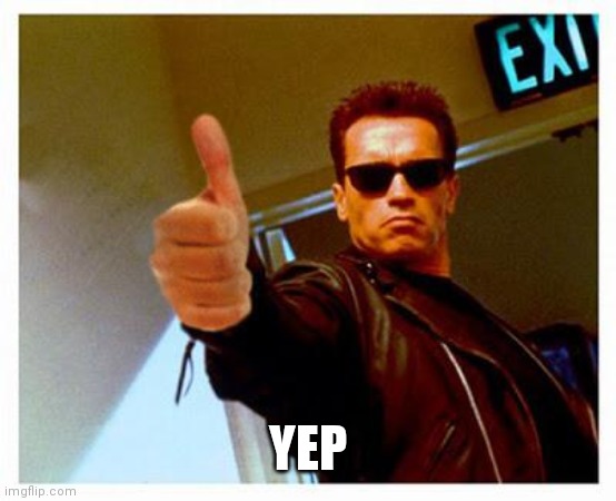 terminator thumbs up | YEP | image tagged in terminator thumbs up | made w/ Imgflip meme maker