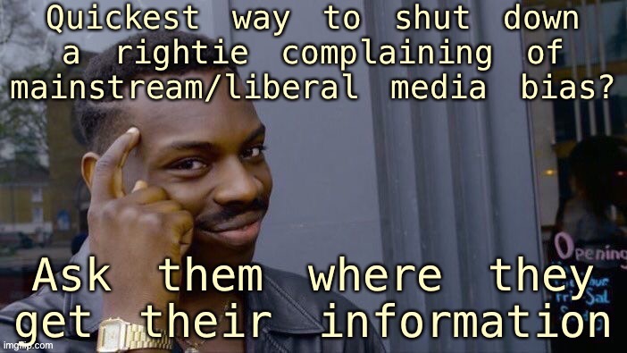 Deep down, they know their sources are at least as biased. | image tagged in mainstream media,msm lies,msm,biased media,media bias,thinking black guy | made w/ Imgflip meme maker