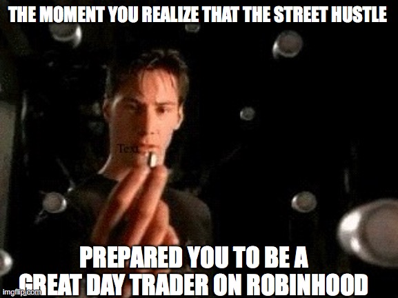 The Grand Hustle! | THE MOMENT YOU REALIZE THAT THE STREET HUSTLE; PREPARED YOU TO BE A GREAT DAY TRADER ON ROBINHOOD | image tagged in bullets | made w/ Imgflip meme maker