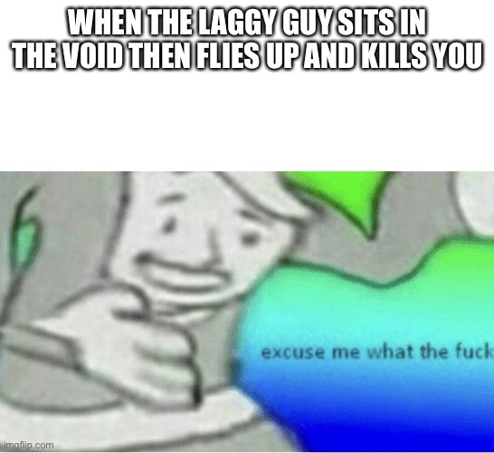 Excuse me wtf blank template | WHEN THE LAGGY GUY SITS IN THE VOID THEN FLIES UP AND KILLS YOU | image tagged in excuse me wtf blank template | made w/ Imgflip meme maker