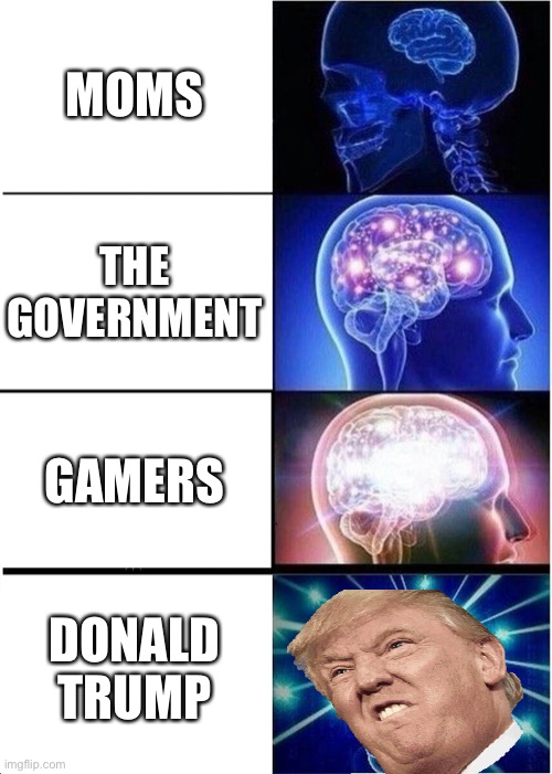 People are not that smart | MOMS; THE GOVERNMENT; GAMERS; DONALD TRUMP | image tagged in memes,expanding brain | made w/ Imgflip meme maker