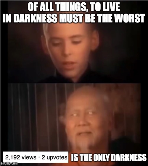 Voter Turnout At Historic Low | OF ALL THINGS, TO LIVE IN DARKNESS MUST BE THE WORST; IS THE ONLY DARKNESS | image tagged in x is the only darkness,memes,meme addict,kung fu,kung fu grasshopper | made w/ Imgflip meme maker