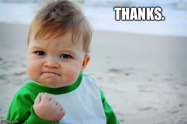 Success Kid Original Meme | THANKS. | image tagged in memes,success kid original | made w/ Imgflip meme maker