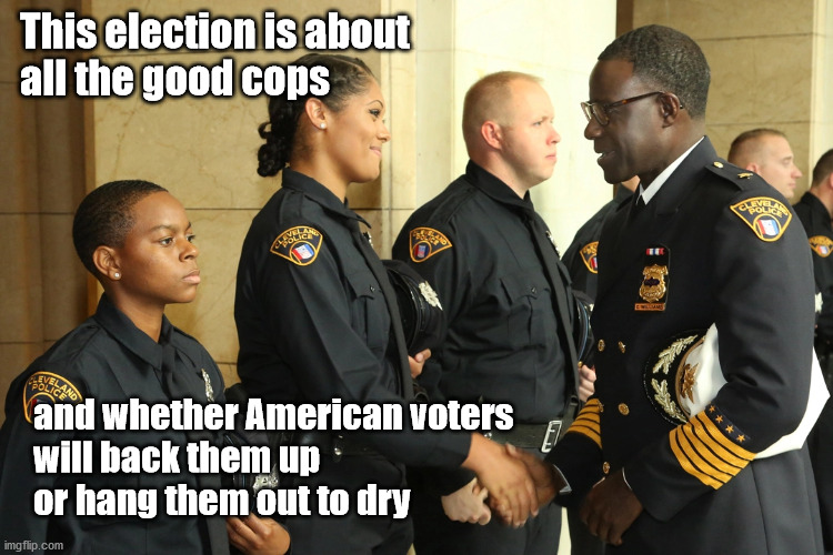 vote for good cops | This election is about 
 all the good cops; and whether American voters 
   will back them up 
   or hang them out to dry | image tagged in vote,against lawlessness | made w/ Imgflip meme maker