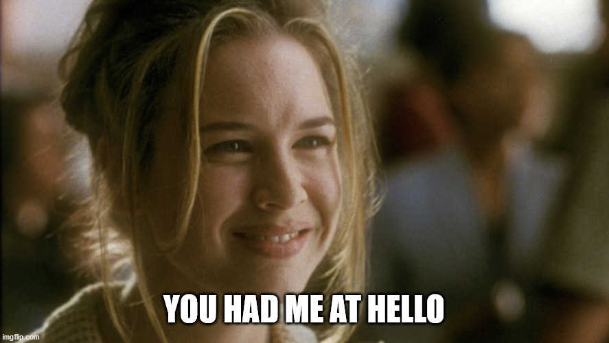 you had me at hello | YOU HAD ME AT HELLO | image tagged in you had me at hello | made w/ Imgflip meme maker