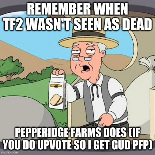 tf2!!!!!! | REMEMBER WHEN TF2 WASN'T SEEN AS DEAD; PEPPERIDGE FARMS DOES (IF YOU DO UPVOTE SO I GET GUD PFP) | image tagged in memes,pepperidge farm remembers | made w/ Imgflip meme maker