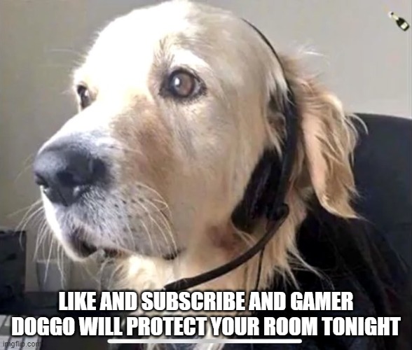 Gamer Doge | LIKE AND SUBSCRIBE AND GAMER DOGGO WILL PROTECT YOUR ROOM TONIGHT | image tagged in doge,gamer | made w/ Imgflip meme maker