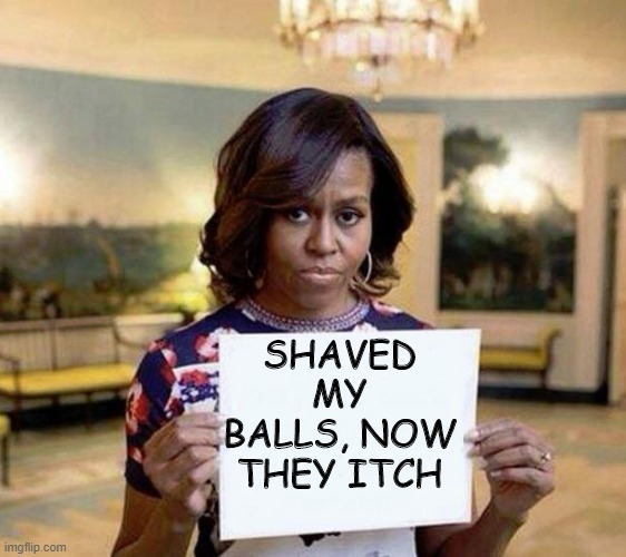 Michelle Obama blank sheet | SHAVED MY BALLS, NOW THEY ITCH | image tagged in michelle obama blank sheet | made w/ Imgflip meme maker