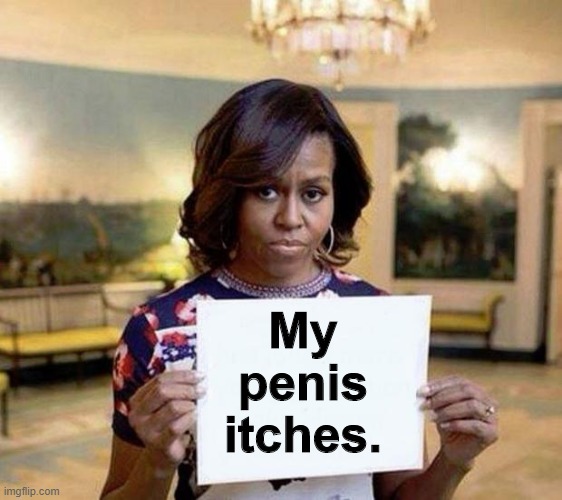 Michelle Obama blank sheet | My penis itches. | image tagged in michelle obama blank sheet | made w/ Imgflip meme maker