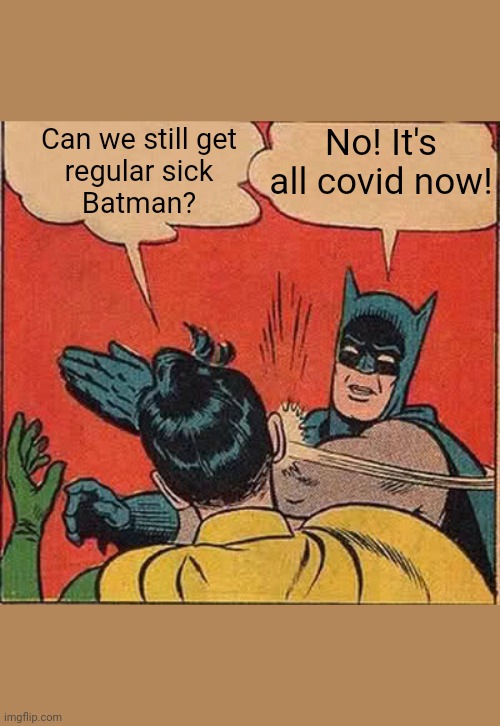 Batman Slapping Robin | Can we still get
regular sick
Batman? No! It's all covid now! | image tagged in memes,batman slapping robin | made w/ Imgflip meme maker