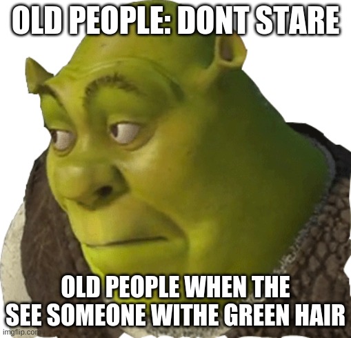 OLD PEOPLE: DONT STARE; OLD PEOPLE WHEN THE SEE SOMEONE WITHE GREEN HAIR | image tagged in meme | made w/ Imgflip meme maker