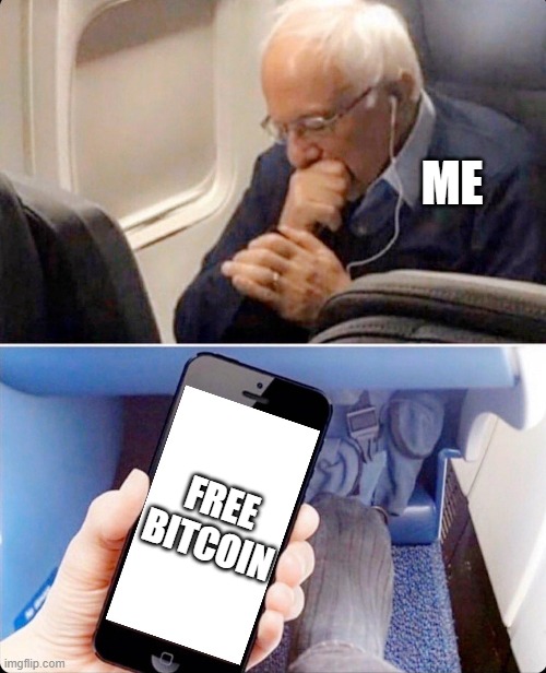 Old man holding a phone | ME; FREE BITCOIN | image tagged in old man holding a phone | made w/ Imgflip meme maker