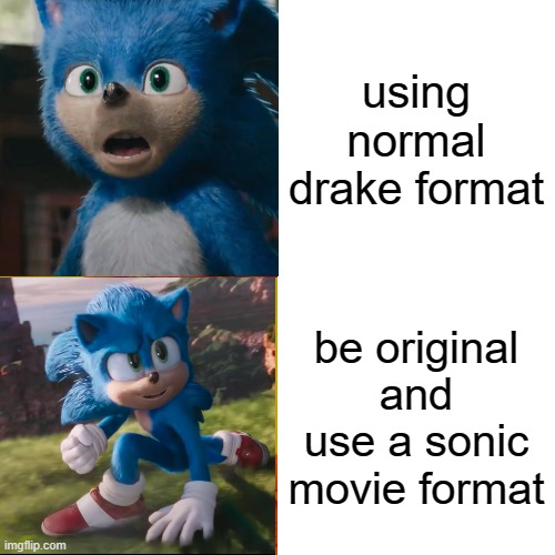 get the joke | using normal drake format; be original and use a sonic movie format | image tagged in memes,drake hotline bling | made w/ Imgflip meme maker