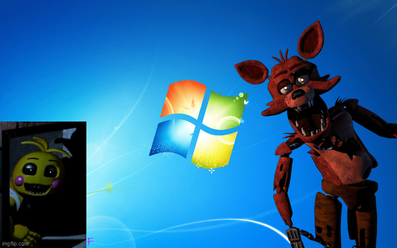 Foxy And Toy Chica Desktop Background | image tagged in foxy,chica from fnaf 2 | made w/ Imgflip meme maker
