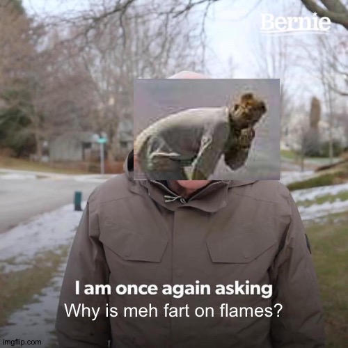 Haha | Why is meh fart on flames? | image tagged in memes,bernie i am once again asking for your support | made w/ Imgflip meme maker