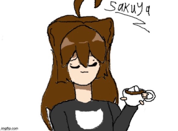 (Repost) Sakuya and her hot chocolate (ye I changed her name again) I made this on Imgflip so there's alot of mistakes. | image tagged in drawing | made w/ Imgflip meme maker