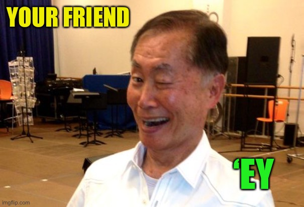 Winking George Takei | YOUR FRIEND ‘EY | image tagged in winking george takei | made w/ Imgflip meme maker