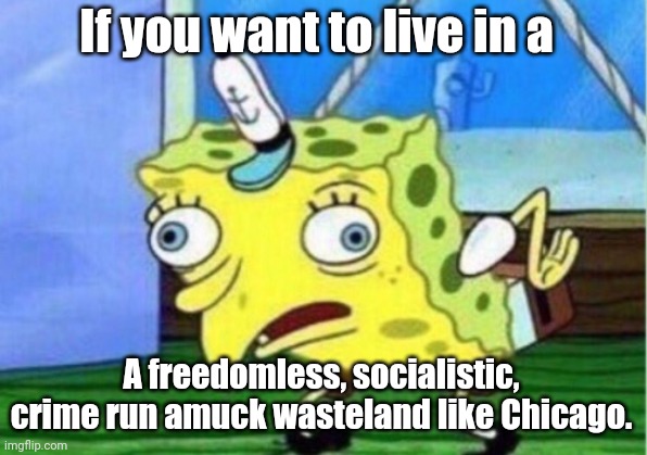 Mocking Spongebob Meme | If you want to live in a A freedomless, socialistic, crime run amuck wasteland like Chicago. | image tagged in memes,mocking spongebob | made w/ Imgflip meme maker