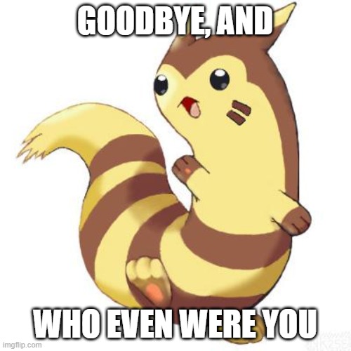 Furret wave | GOODBYE, AND WHO EVEN WERE YOU | image tagged in furret wave | made w/ Imgflip meme maker