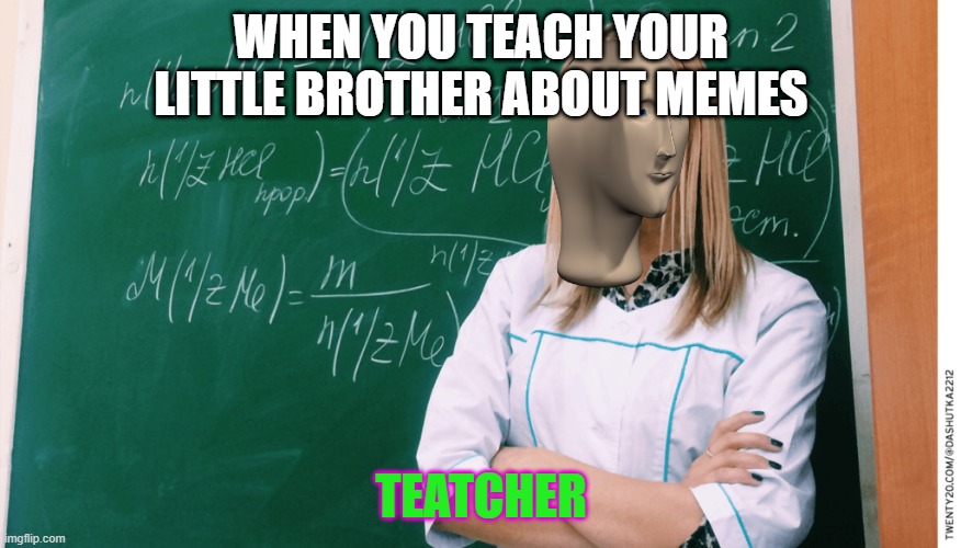 f | WHEN YOU TEACH YOUR LITTLE BROTHER ABOUT MEMES; TEATCHER | image tagged in f | made w/ Imgflip meme maker