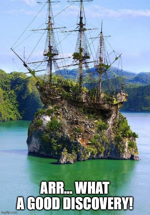 pirate ship | ARR... WHAT A GOOD DISCOVERY! | image tagged in pirate ship | made w/ Imgflip meme maker