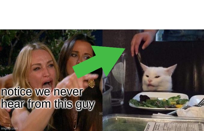 Woman Yelling At Cat | notice we never hear from this guy | image tagged in memes,woman yelling at cat | made w/ Imgflip meme maker