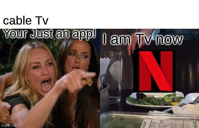 Woman Yelling At Cat | cable Tv

Your Just an app! I am Tv now | image tagged in memes,woman yelling at cat | made w/ Imgflip meme maker
