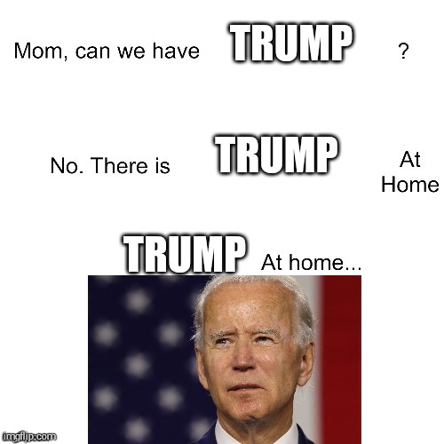 Trump at home |  TRUMP; TRUMP; TRUMP | image tagged in mom can we have | made w/ Imgflip meme maker