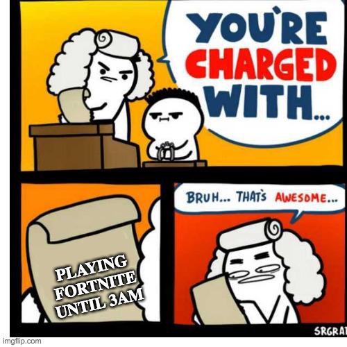 You're Charged With | PLAYING FORTNITE UNTIL 3AM | image tagged in you're charged with | made w/ Imgflip meme maker