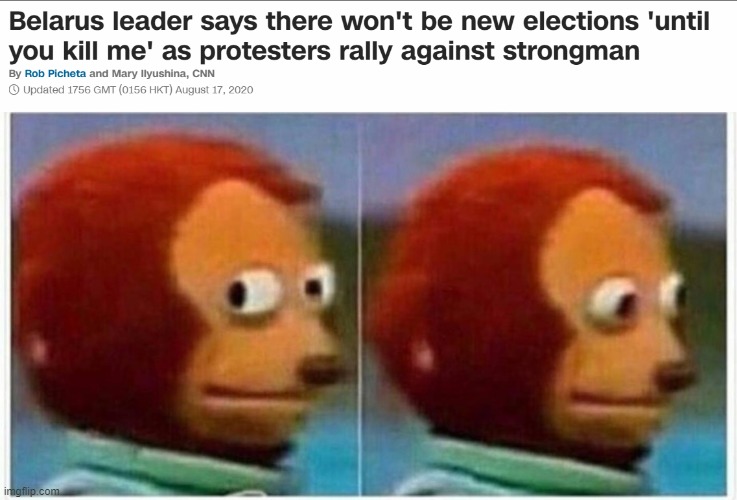 Something's gonna happen, I feel it | image tagged in memes,monkey puppet,funny,belarus,protest | made w/ Imgflip meme maker