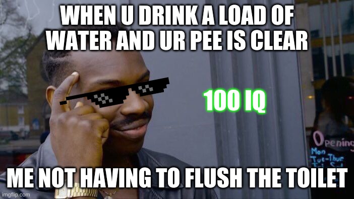 FACTS | WHEN U DRINK A LOAD OF WATER AND UR PEE IS CLEAR; 100 IQ; ME NOT HAVING TO FLUSH THE TOILET | image tagged in memes,roll safe think about it | made w/ Imgflip meme maker